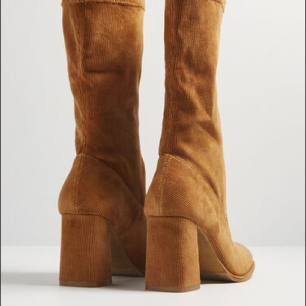 ModCloth tan corduroy heeled boots